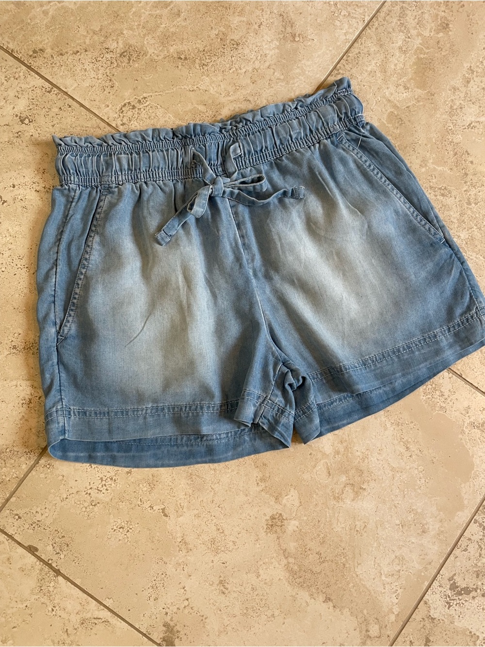 Light Blue Pull-On Denim Shorts